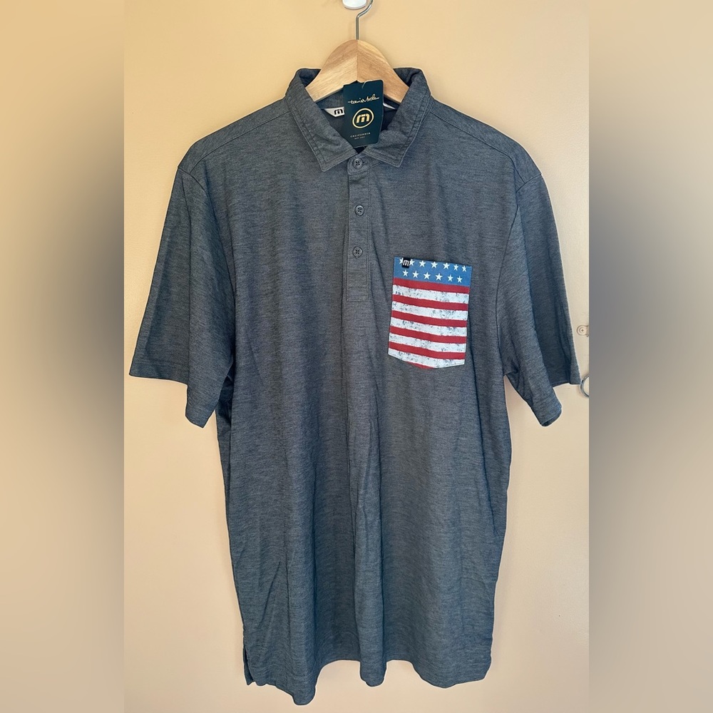 NWT Travis Mathew Polo Size Large - Gray American Flag